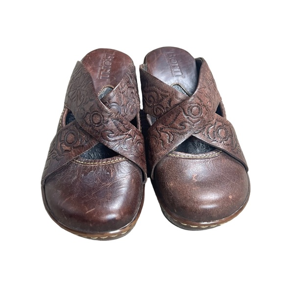 Born brown leather crossover boho wedge mule clogs SZ 6 - Picture 2 of 6